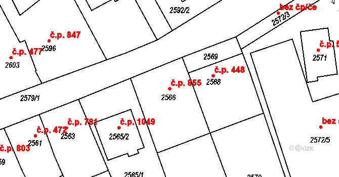 Rohatec 855 na parcele st. 2566 v KÚ Rohatec, Katastrální mapa