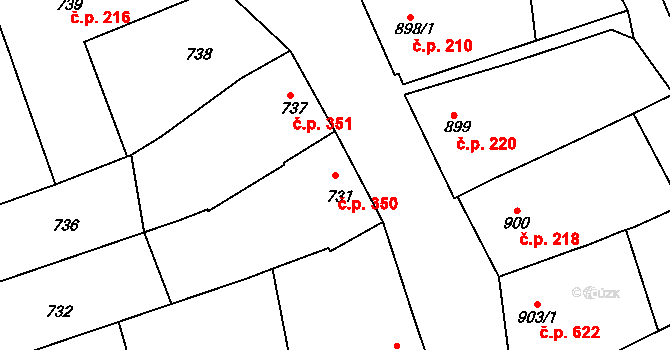Šardice 350 na parcele st. 731 v KÚ Šardice, Katastrální mapa