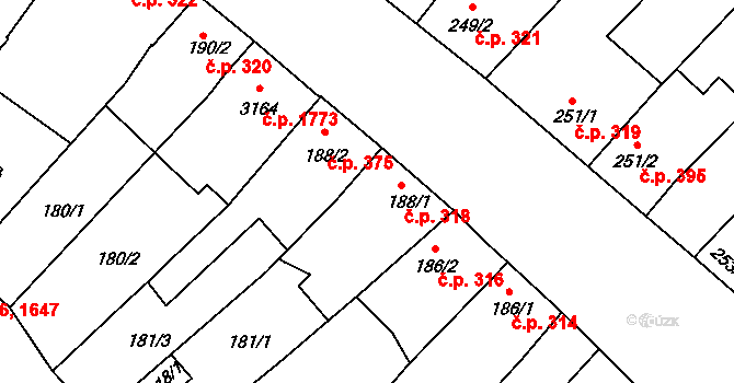 Veselí nad Moravou 318 na parcele st. 188/1 v KÚ Veselí-Předměstí, Katastrální mapa