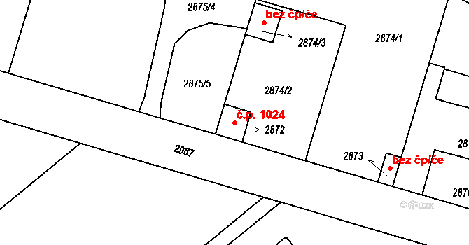 Stará Boleslav 1024, Brandýs nad Labem-Stará Boleslav na parcele st. 2872 v KÚ Stará Boleslav, Katastrální mapa