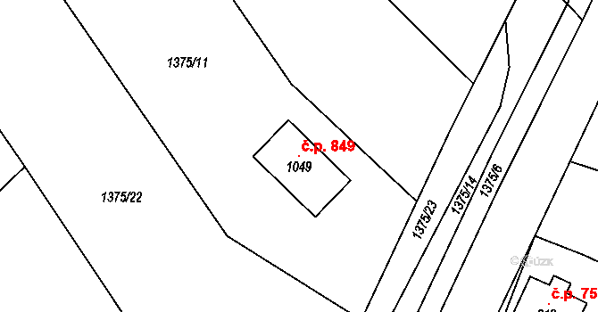Bublava 849 na parcele st. 1049 v KÚ Bublava, Katastrální mapa