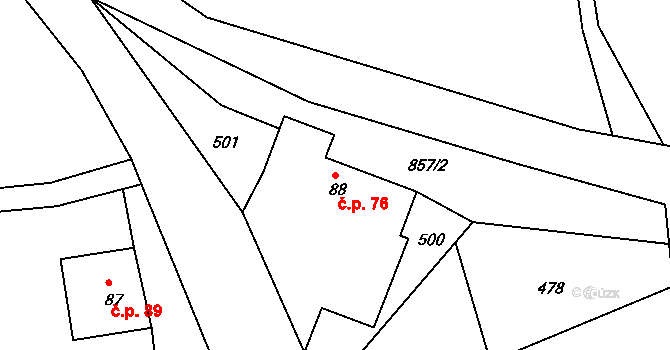 Habartice 76 na parcele st. 88 v KÚ Habartice u Frýdlantu, Katastrální mapa