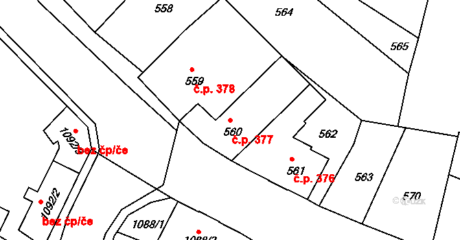 Děčín IV-Podmokly 377, Děčín na parcele st. 560 v KÚ Podmokly, Katastrální mapa