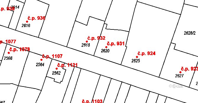 Tachov 931 na parcele st. 2620 v KÚ Tachov, Katastrální mapa