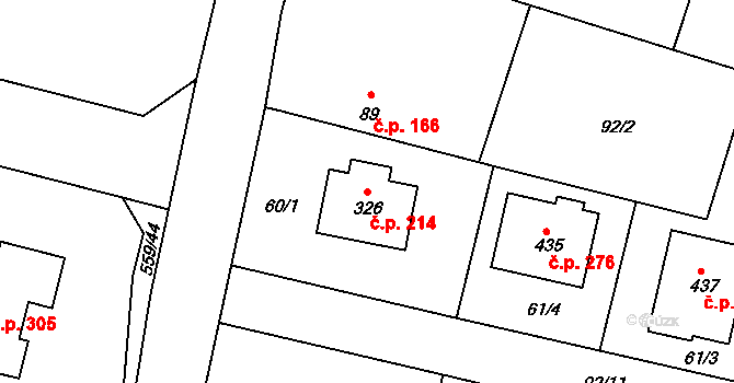 Černožice 214 na parcele st. 326 v KÚ Černožice nad Labem, Katastrální mapa