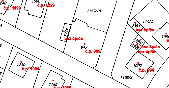Třebechovice pod Orebem 869 na parcele st. 947 v KÚ Třebechovice pod Orebem, Katastrální mapa