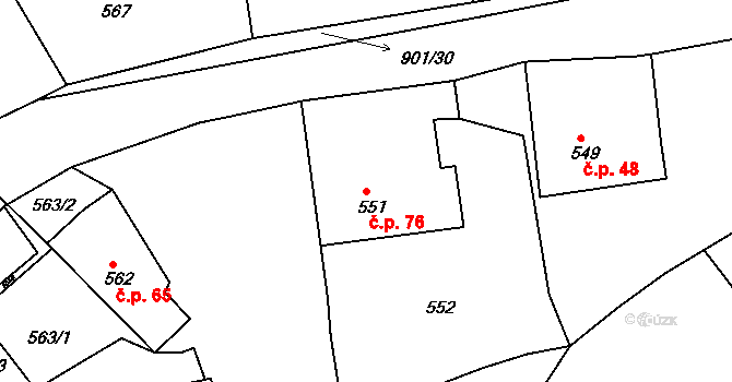 Osek 76 na parcele st. 551 v KÚ Osek u Hořovic, Katastrální mapa