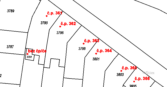 Mimoň I 363, Mimoň na parcele st. 3798 v KÚ Mimoň, Katastrální mapa