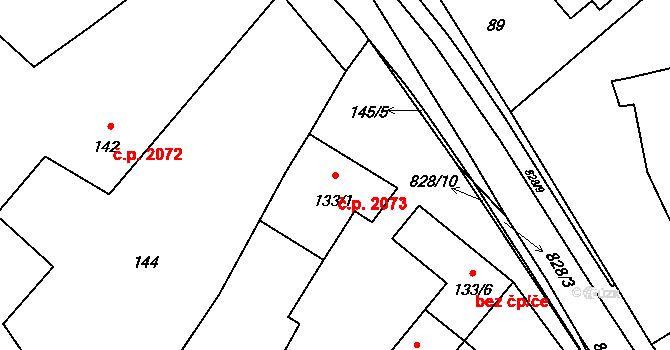 Rožnov pod Radhoštěm 2073 na parcele st. 133/1 v KÚ Hážovice, Katastrální mapa