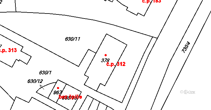 Chýnov 312 na parcele st. 378 v KÚ Chýnov u Tábora, Katastrální mapa