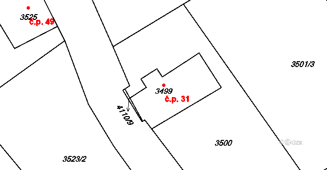 Heřmanice 31, Nová Paka na parcele st. 3499 v KÚ Heřmanice u Nové Paky, Katastrální mapa