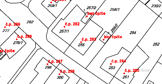 Miřetice u Klášterce nad Ohří 283, Klášterec nad Ohří na parcele st. 255 v KÚ Miřetice u Klášterce nad Ohří, Katastrální mapa