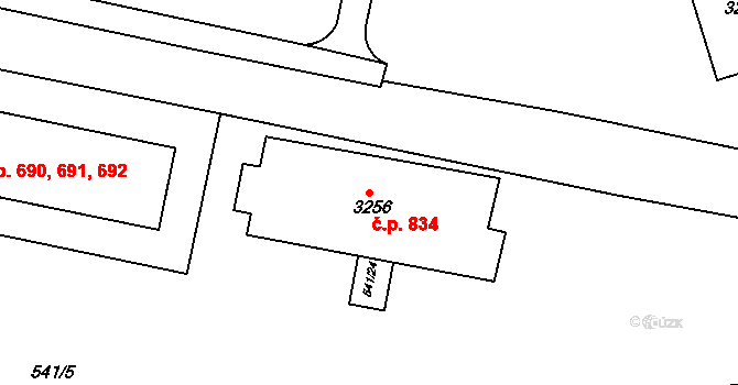 Borovina 834, Třebíč na parcele st. 3256 v KÚ Třebíč, Katastrální mapa