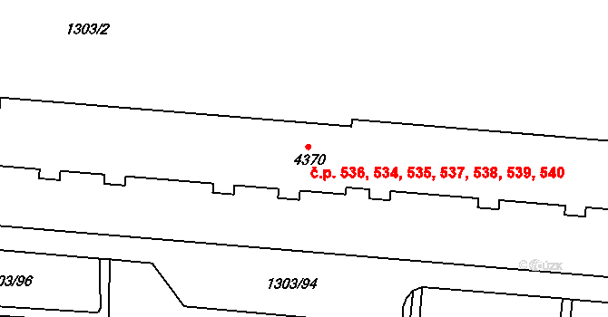 Nové Dvory 534,535,536,537,538,, Třebíč na parcele st. 4370 v KÚ Třebíč, Katastrální mapa