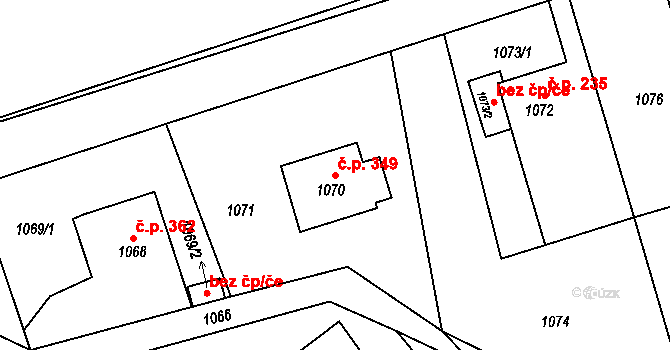 Záblatí 349, Bohumín na parcele st. 1070 v KÚ Záblatí u Bohumína, Katastrální mapa