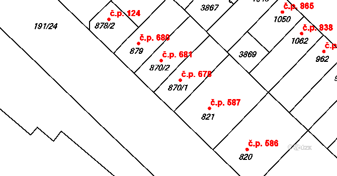 Břeclav 678 na parcele st. 870/1 v KÚ Břeclav, Katastrální mapa