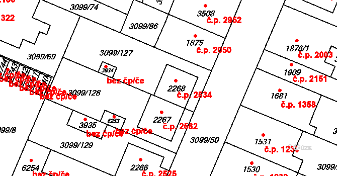 Břeclav 2534 na parcele st. 2268 v KÚ Břeclav, Katastrální mapa