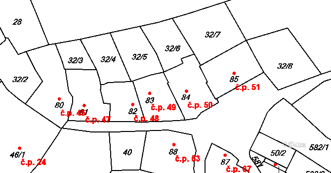 Vinařice 49 na parcele st. 83 v KÚ Vinařice u Loun, Katastrální mapa