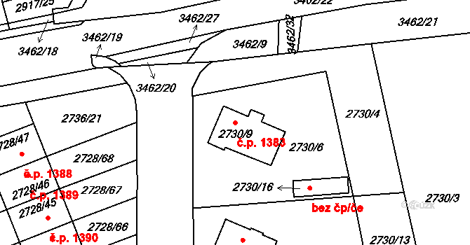 Pelhřimov 1383 na parcele st. 2730/9 v KÚ Pelhřimov, Katastrální mapa