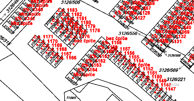 Pelhřimov 1159 na parcele st. 3126/264 v KÚ Pelhřimov, Katastrální mapa