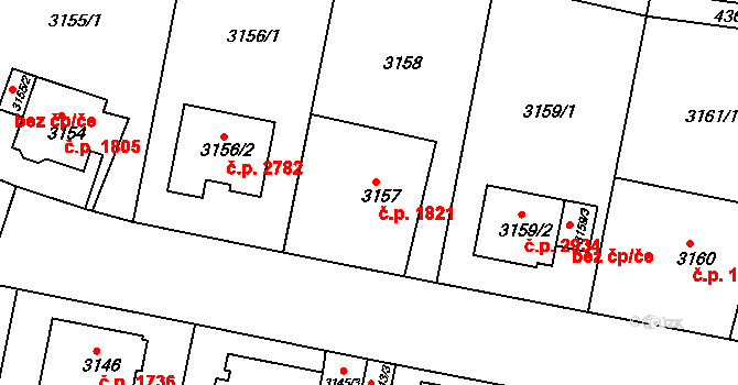 Teplice 1821 na parcele st. 3157 v KÚ Teplice, Katastrální mapa