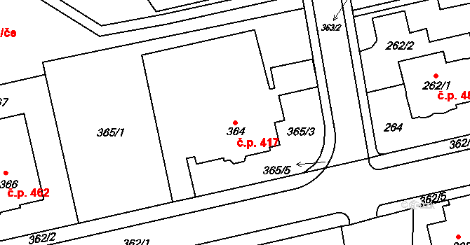 Frýdlant 417, Frýdlant nad Ostravicí na parcele st. 364 v KÚ Frýdlant nad Ostravicí, Katastrální mapa