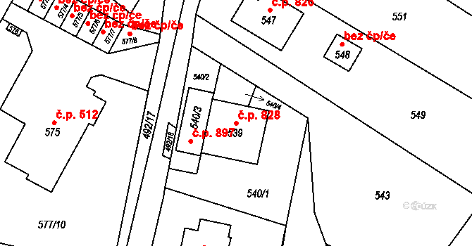 Jablunkov 828 na parcele st. 539 v KÚ Jablunkov, Katastrální mapa