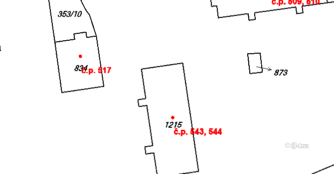 Úšovice 543,544, Mariánské Lázně na parcele st. 1215 v KÚ Úšovice, Katastrální mapa