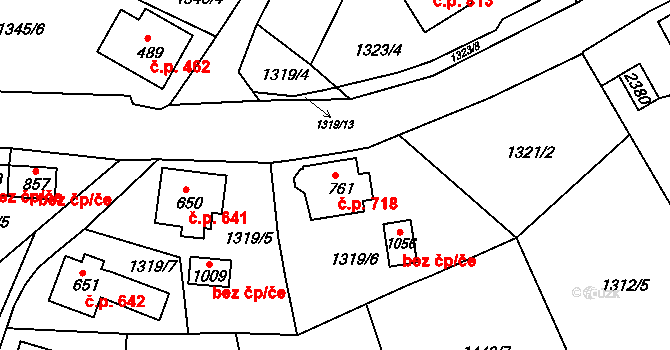 Bublava 718 na parcele st. 761 v KÚ Bublava, Katastrální mapa