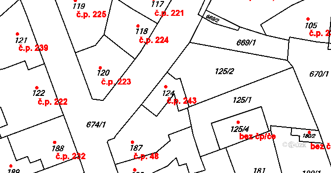 Svatava 243 na parcele st. 124 v KÚ Svatava, Katastrální mapa