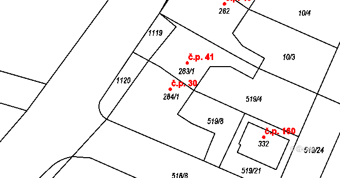 Struhy 30, Čachovice na parcele st. 284/1 v KÚ Struhy, Katastrální mapa
