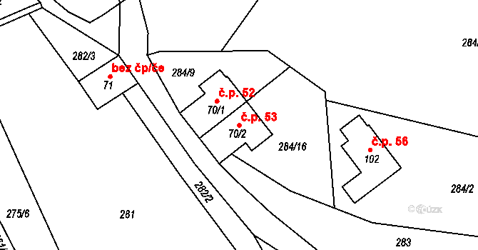 Markvarec 53, Český Rudolec na parcele st. 70/2 v KÚ Markvarec, Katastrální mapa