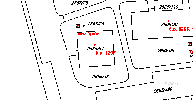 Kyje 1207, Praha na parcele st. 2665/87 v KÚ Kyje, Katastrální mapa
