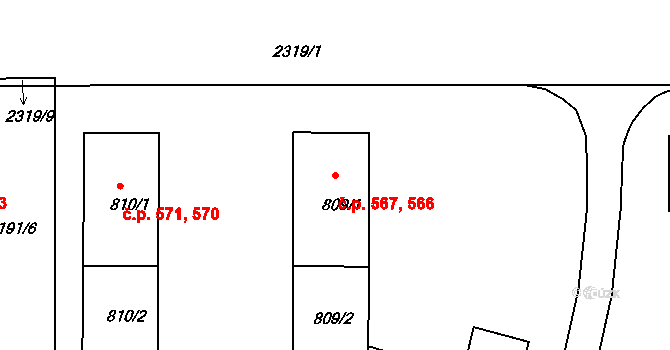 Rožmitál pod Třemšínem 566,567 na parcele st. 809/1 v KÚ Rožmitál pod Třemšínem, Katastrální mapa