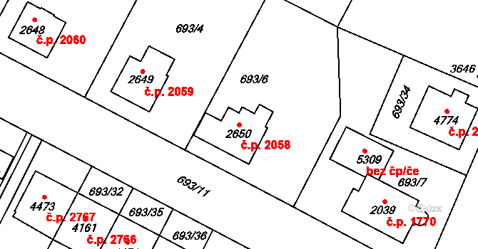 Dvůr Králové nad Labem 2058 na parcele st. 2650 v KÚ Dvůr Králové nad Labem, Katastrální mapa