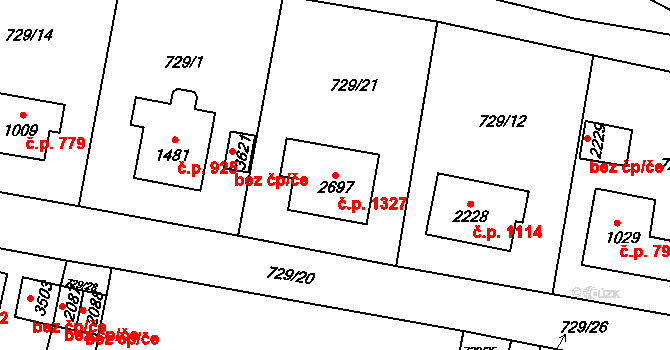 Vrchlabí 1327 na parcele st. 2697 v KÚ Vrchlabí, Katastrální mapa