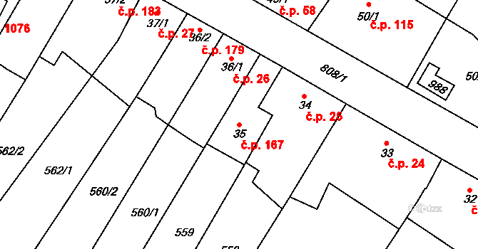 Sezimovo Ústí 167 na parcele st. 35 v KÚ Sezimovo Ústí, Katastrální mapa