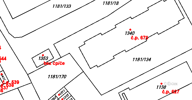 Bílovice nad Svitavou 670 na parcele st. 1340 v KÚ Bílovice nad Svitavou, Katastrální mapa