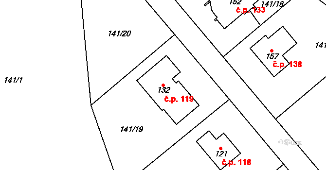 Lazinov 119 na parcele st. 132 v KÚ Lazinov, Katastrální mapa
