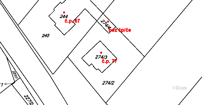 Košíkov 77, Velká Bíteš na parcele st. 274/3 v KÚ Košíkov, Katastrální mapa