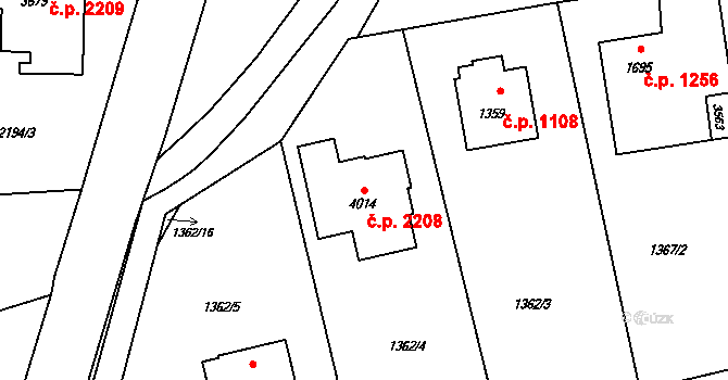 Rožnov pod Radhoštěm 2208 na parcele st. 4014 v KÚ Rožnov pod Radhoštěm, Katastrální mapa