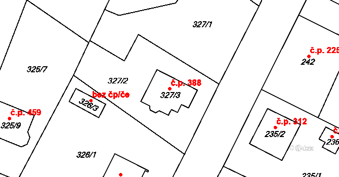 Senec 388, Zruč-Senec na parcele st. 327/3 v KÚ Senec u Plzně, Katastrální mapa