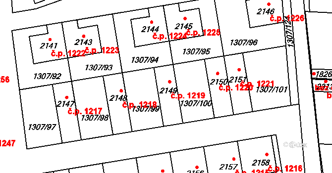 Unhošť 1219 na parcele st. 2149 v KÚ Unhošť, Katastrální mapa
