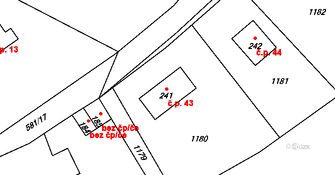 Petrovičky 43, Velké Petrovice na parcele st. 241 v KÚ Velké Petrovice, Katastrální mapa