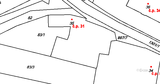 Louka 31, Jemnice na parcele st. 35 v KÚ Louka u Jemnice, Katastrální mapa