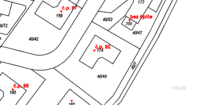 Noutonice 92, Lichoceves na parcele st. 174 v KÚ Noutonice, Katastrální mapa