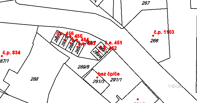 Rumburk 1 452, Rumburk na parcele st. 289/6 v KÚ Rumburk, Katastrální mapa