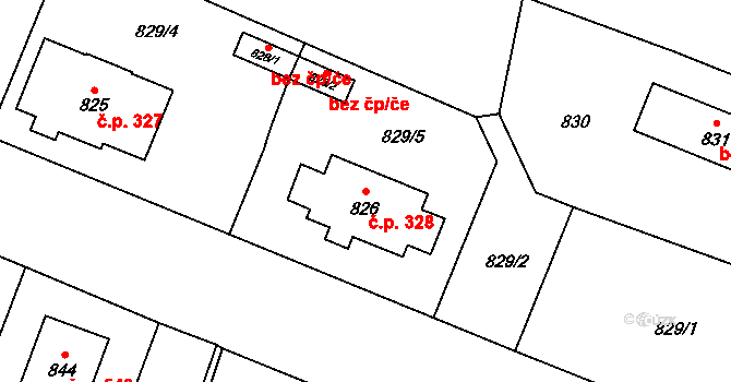 Horní Benešov 328 na parcele st. 826 v KÚ Horní Benešov, Katastrální mapa