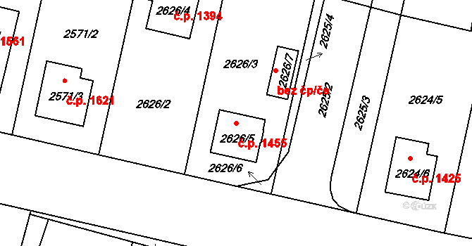 Benešov 1455 na parcele st. 2626/5 v KÚ Benešov u Prahy, Katastrální mapa