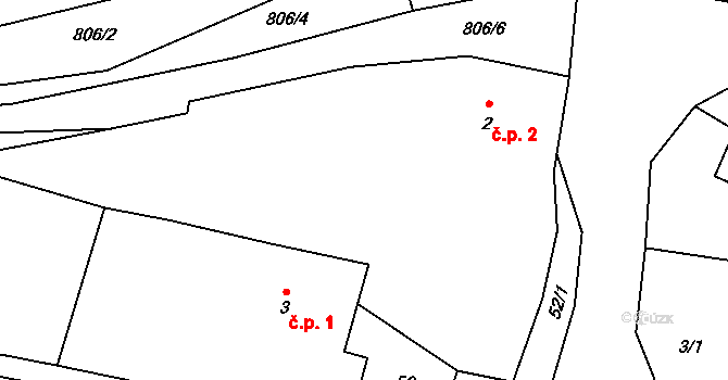 Choratice 2 na parcele st. 2 v KÚ Choratice, Katastrální mapa